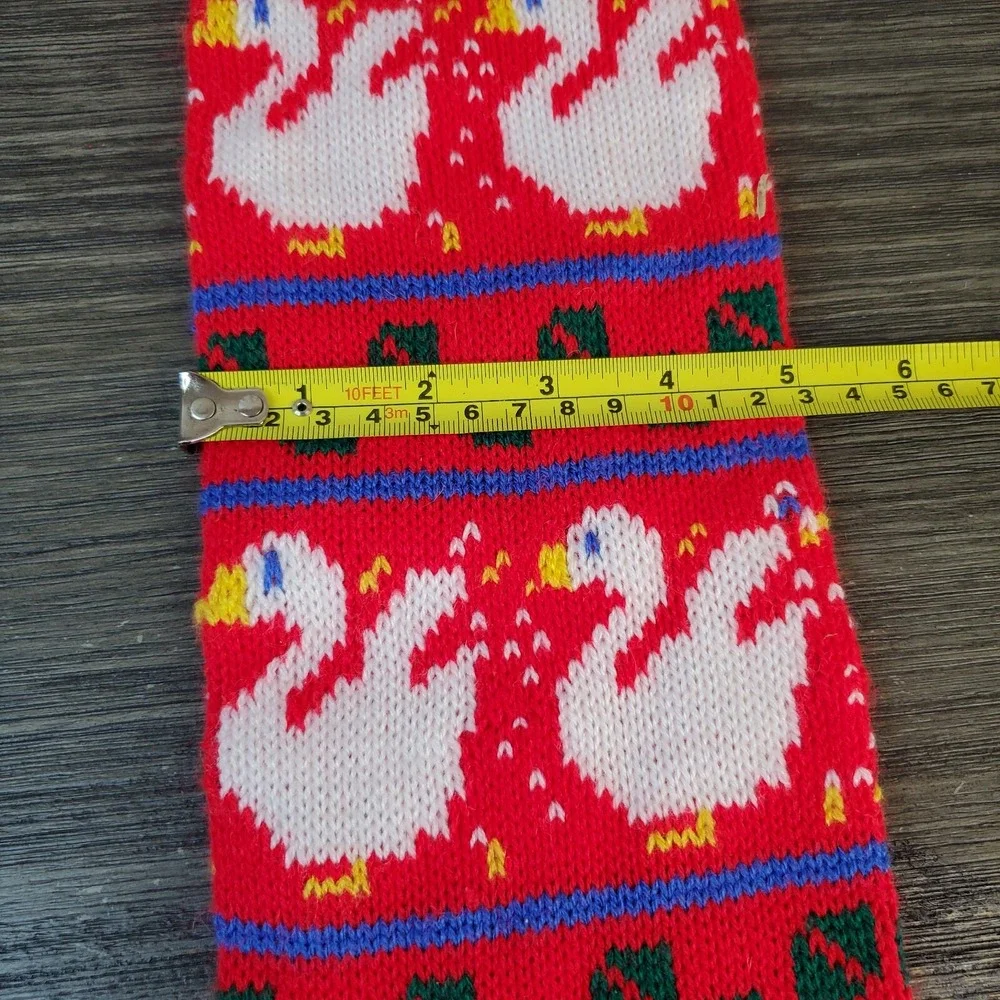 Vintage Knit Merry Red Christmas Stocking Sock Noel White Swans Ducks - 24
